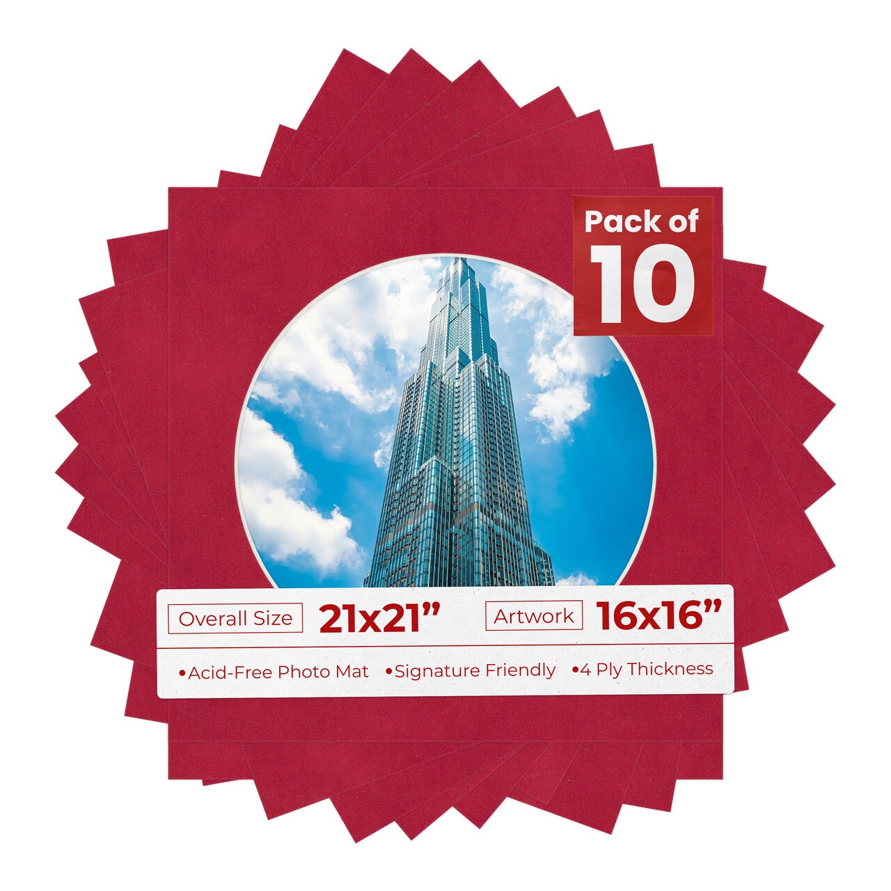 Red Suede Mat Board for 21x21 Frames - Circle Opening for 16x16 Photos